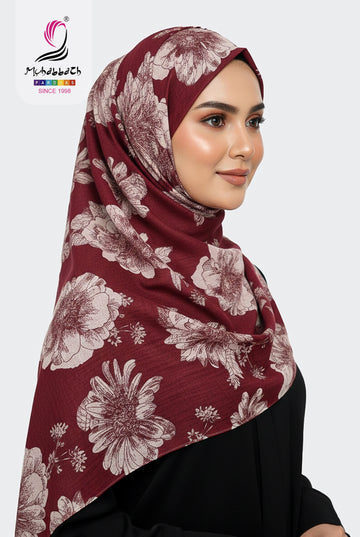 Muhabbath Floral Printed Cotton Shawl - Maroon