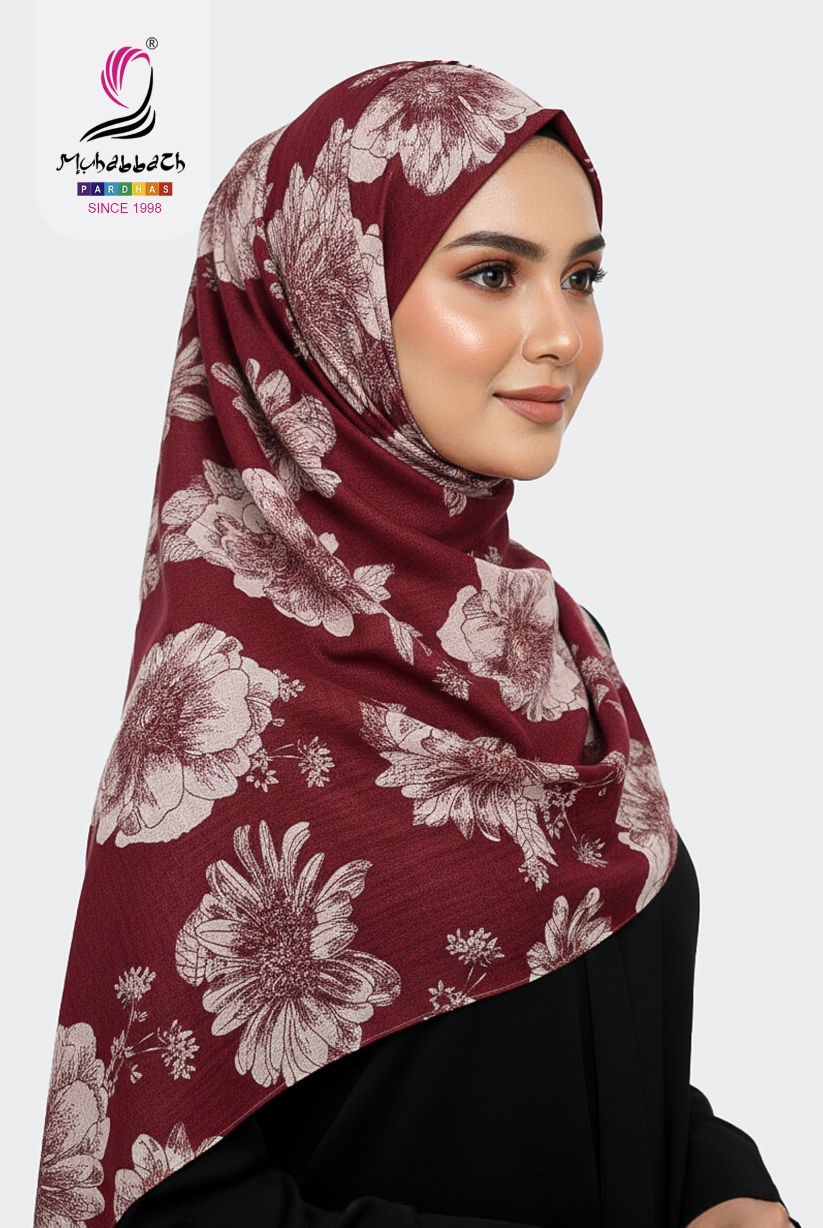 Muhabbath Floral Printed Cotton Shawl - Maroon