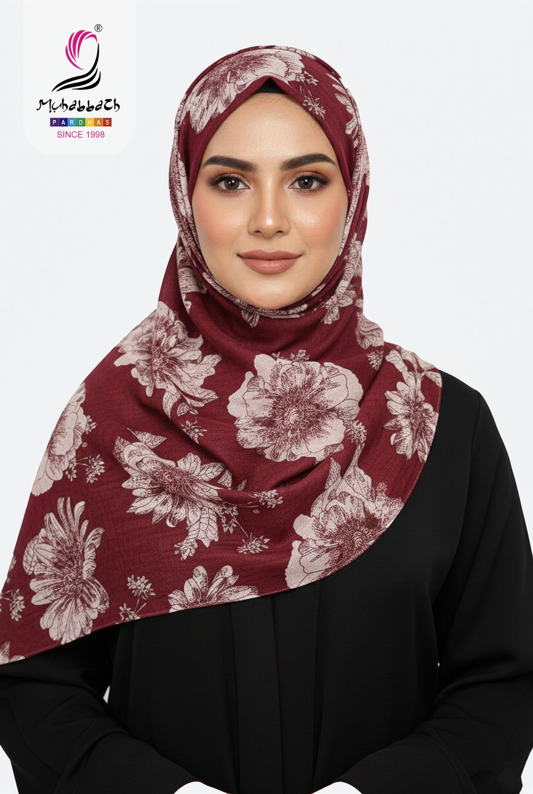 Muhabbath Floral Printed Cotton Shawl - Maroon