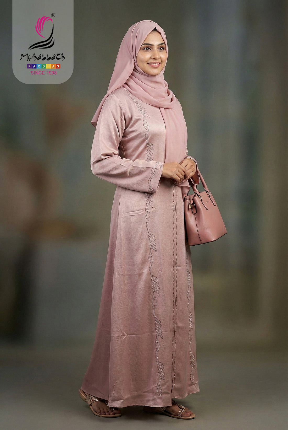 TikTok Hot Fix Stone Abaya – Dusty Rose