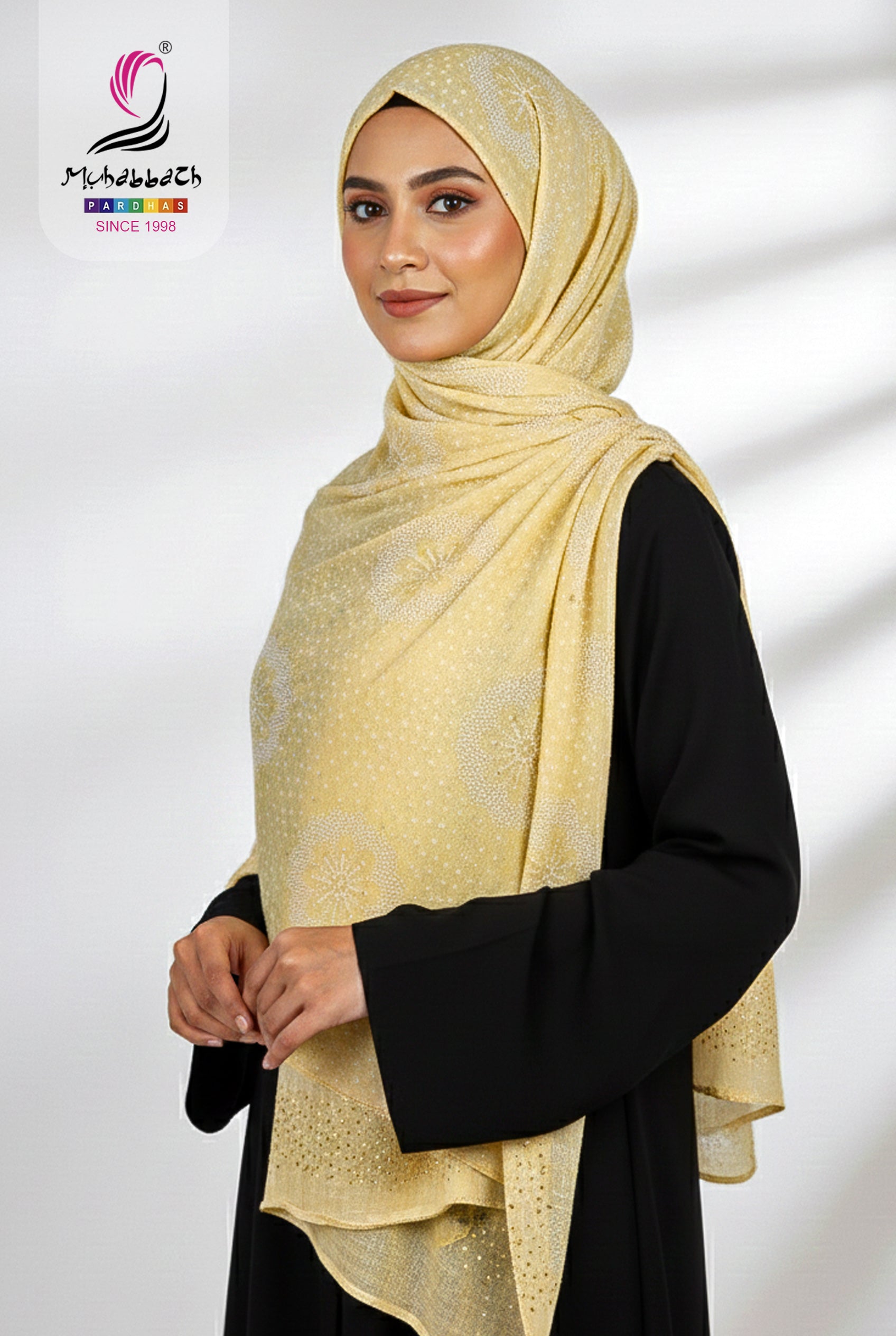 Muhabbath Printed Cotton Shawl - Yellow