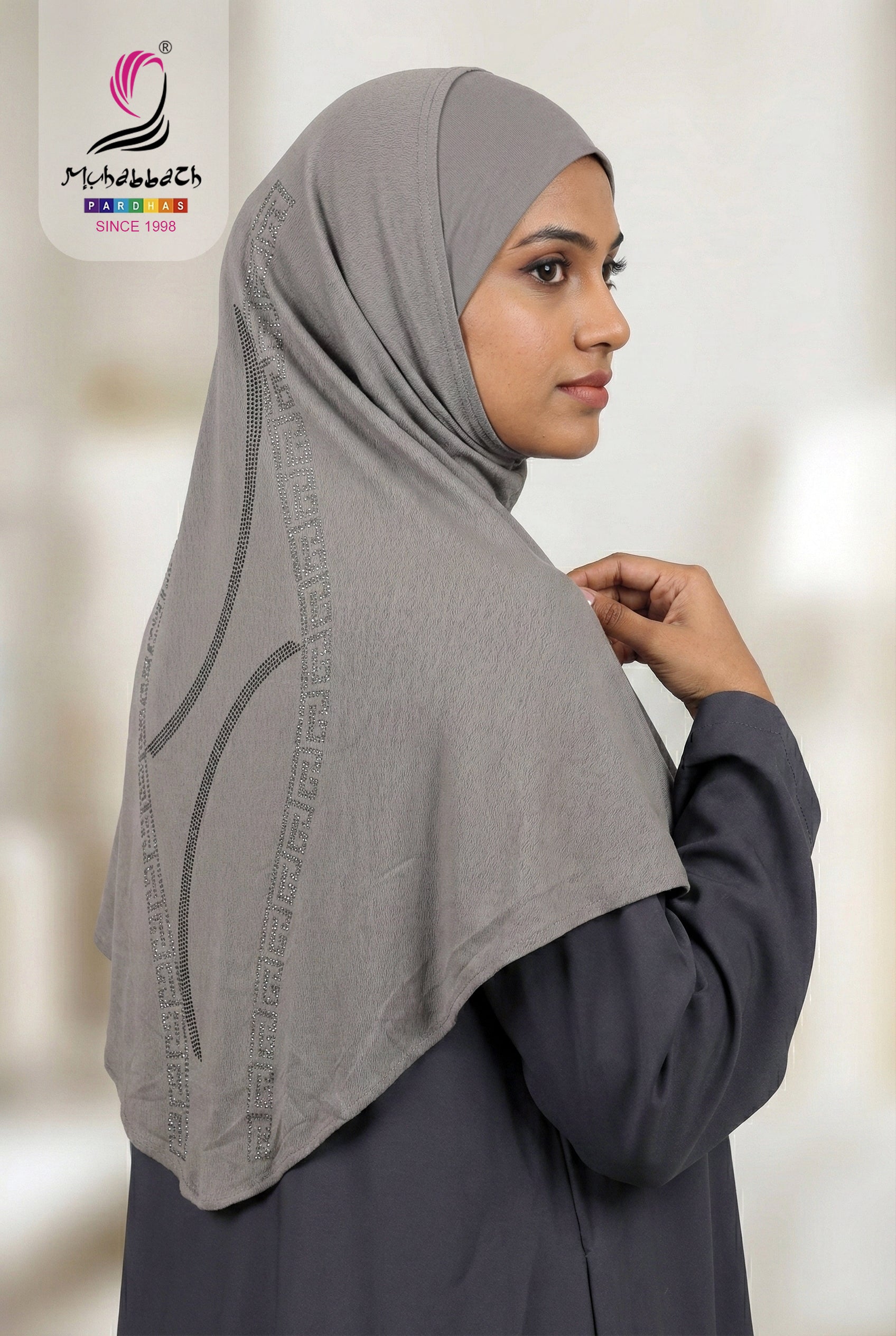 Hijab – Back Stone Engraved Design (Royal Grey)