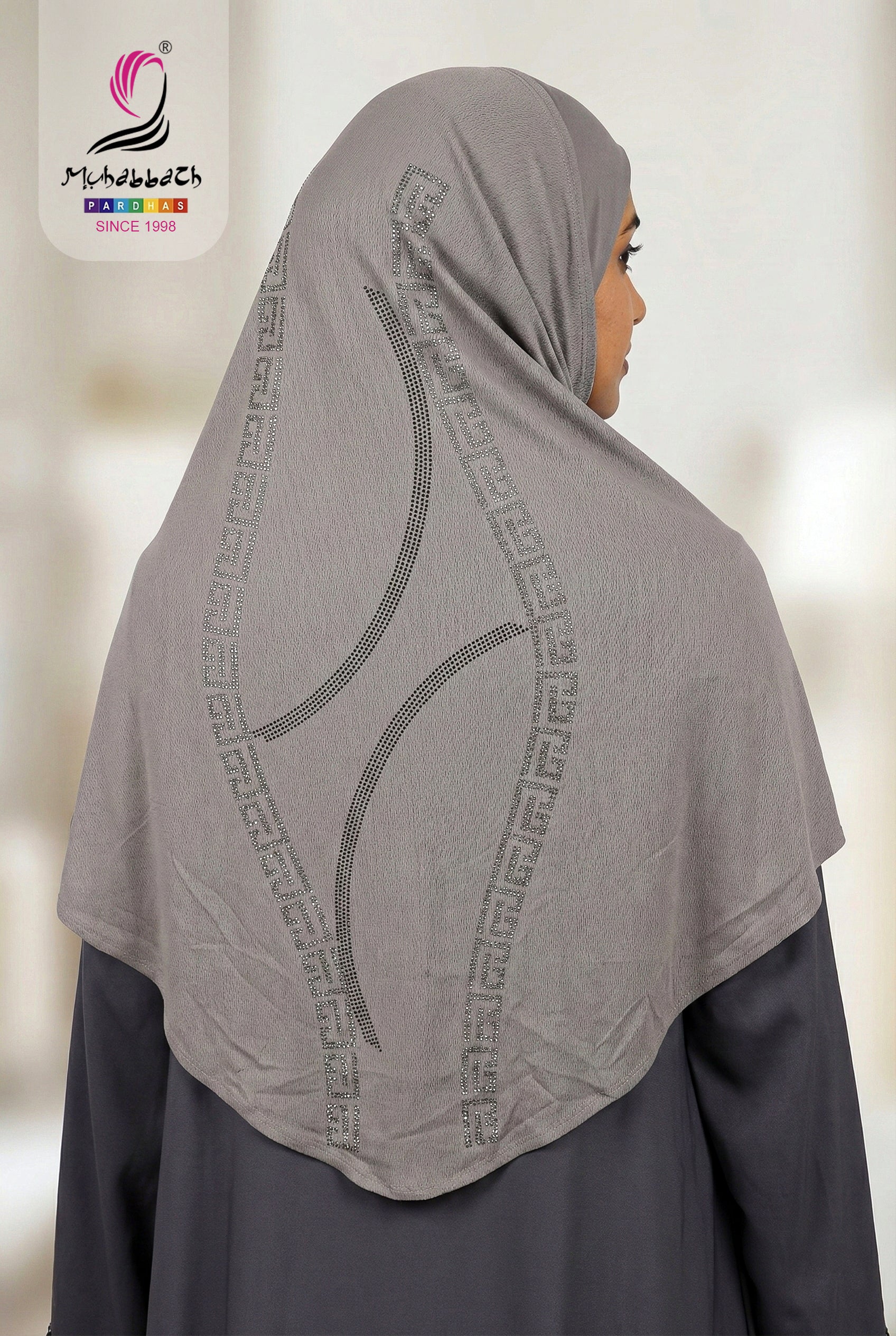 Hijab – Back Stone Engraved Design (Royal Grey)