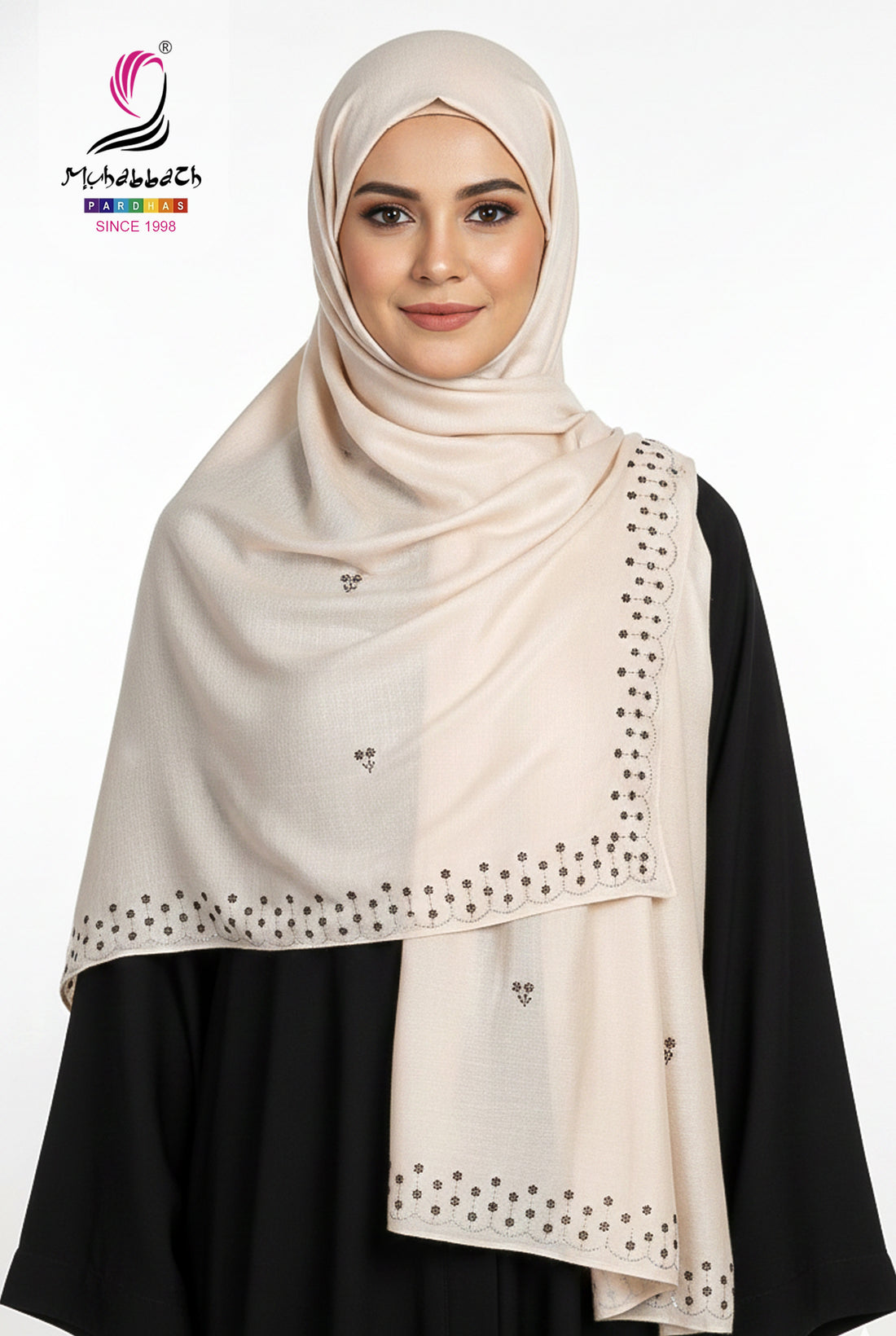 Muhabbath Georgette Stone Work Shawl -  Beige