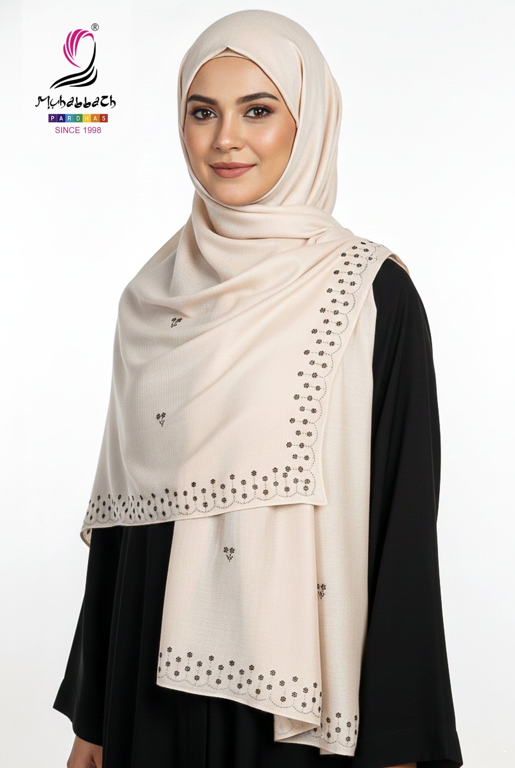 Muhabbath Georgette Stone Work Shawl -  Beige