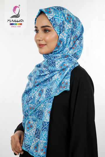 Muhabbath Printed Rayon Shawl - Blue