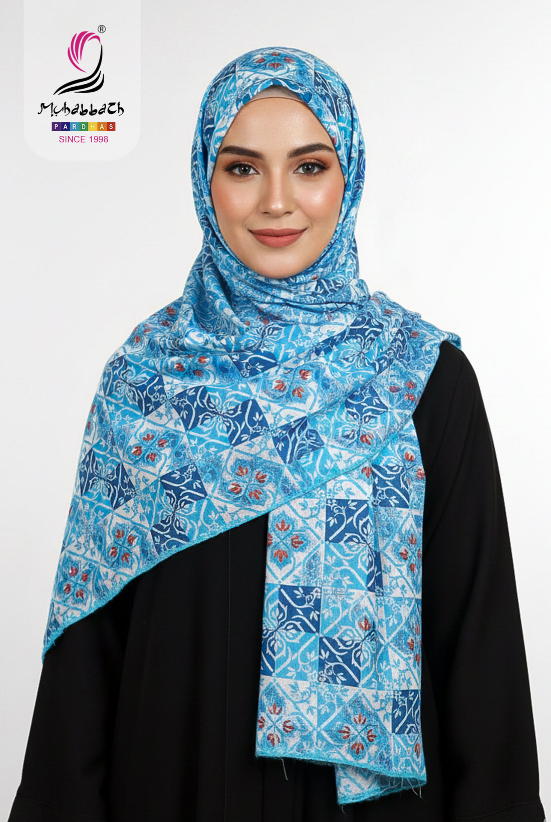 Muhabbath Printed Rayon Shawl - Blue