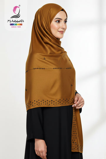 Muhabbath Georgette Stone Work Shawl -  Golden Brown