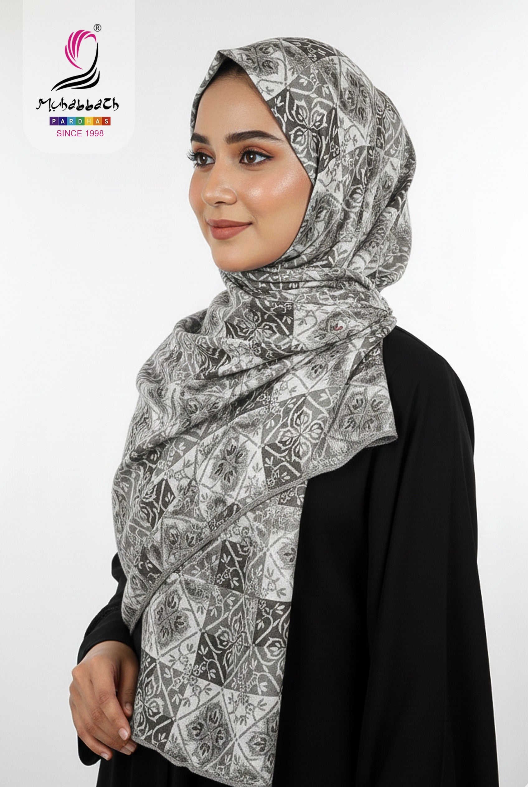 Muhabbath Printed Rayon Shawl - Grey