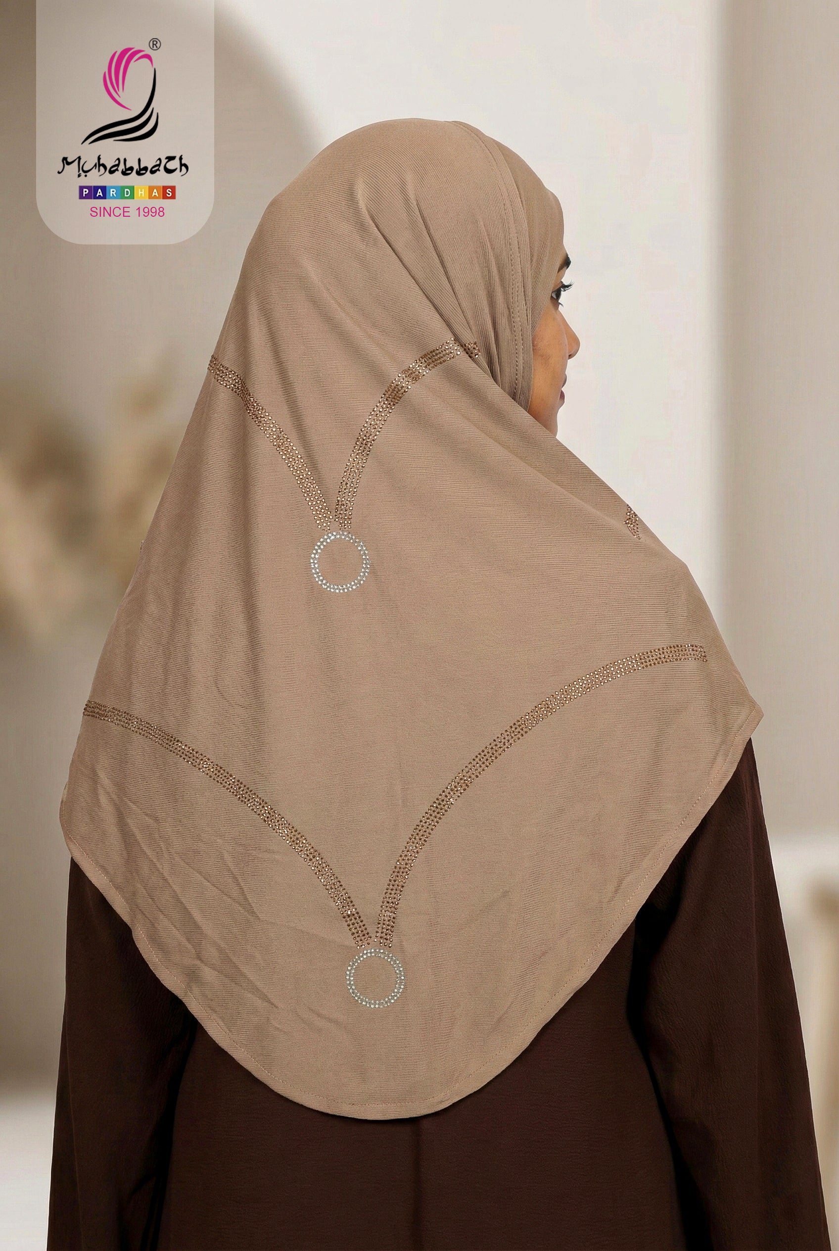 Hijab – Stone Engraved Front Design (Dark Beige)