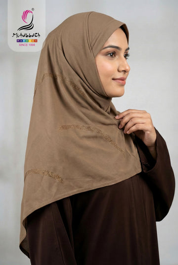Hijab – Stone Engraved Front Design (Dark Beige)