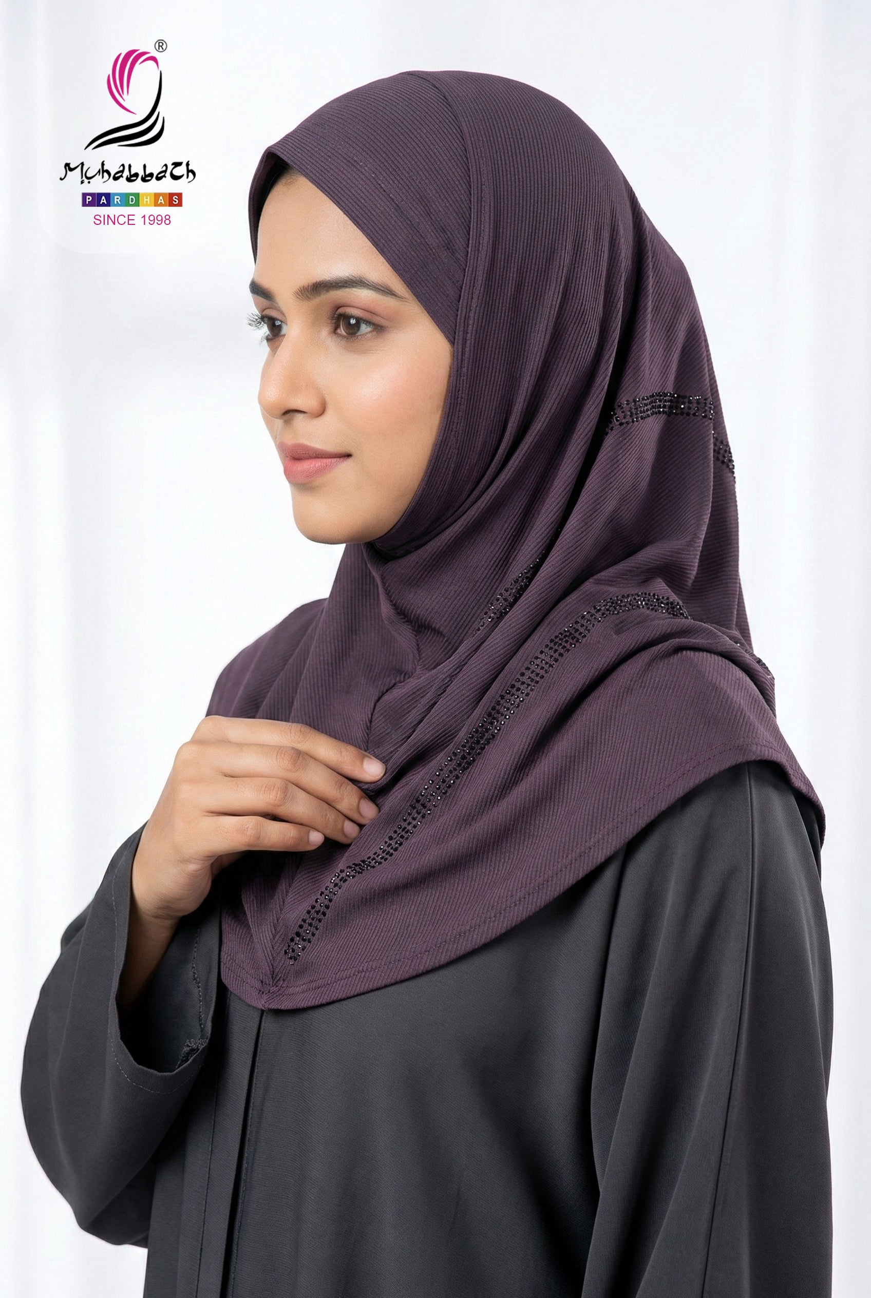 Hijab – Stone Engraved Front Design (Grape Purple)