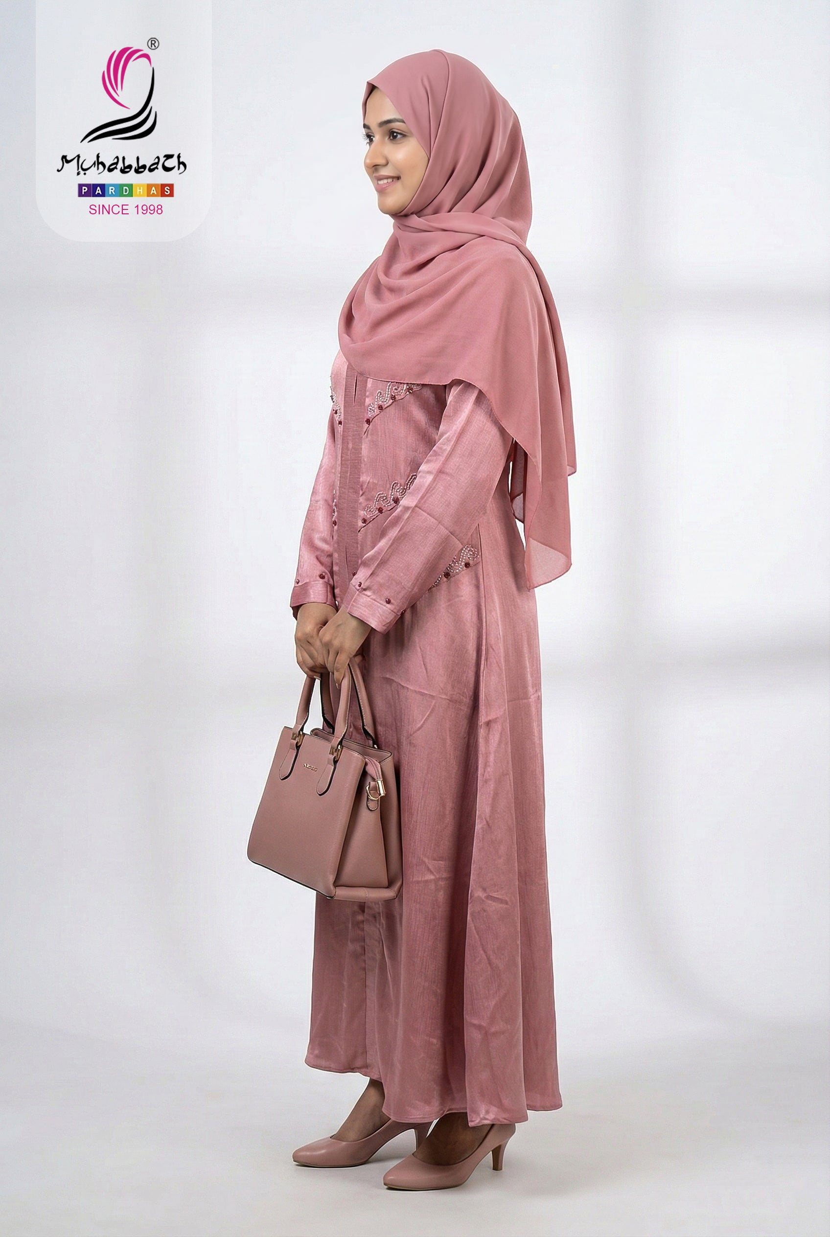 Zoom Shining Handwork Abaya – Rosewood Pink