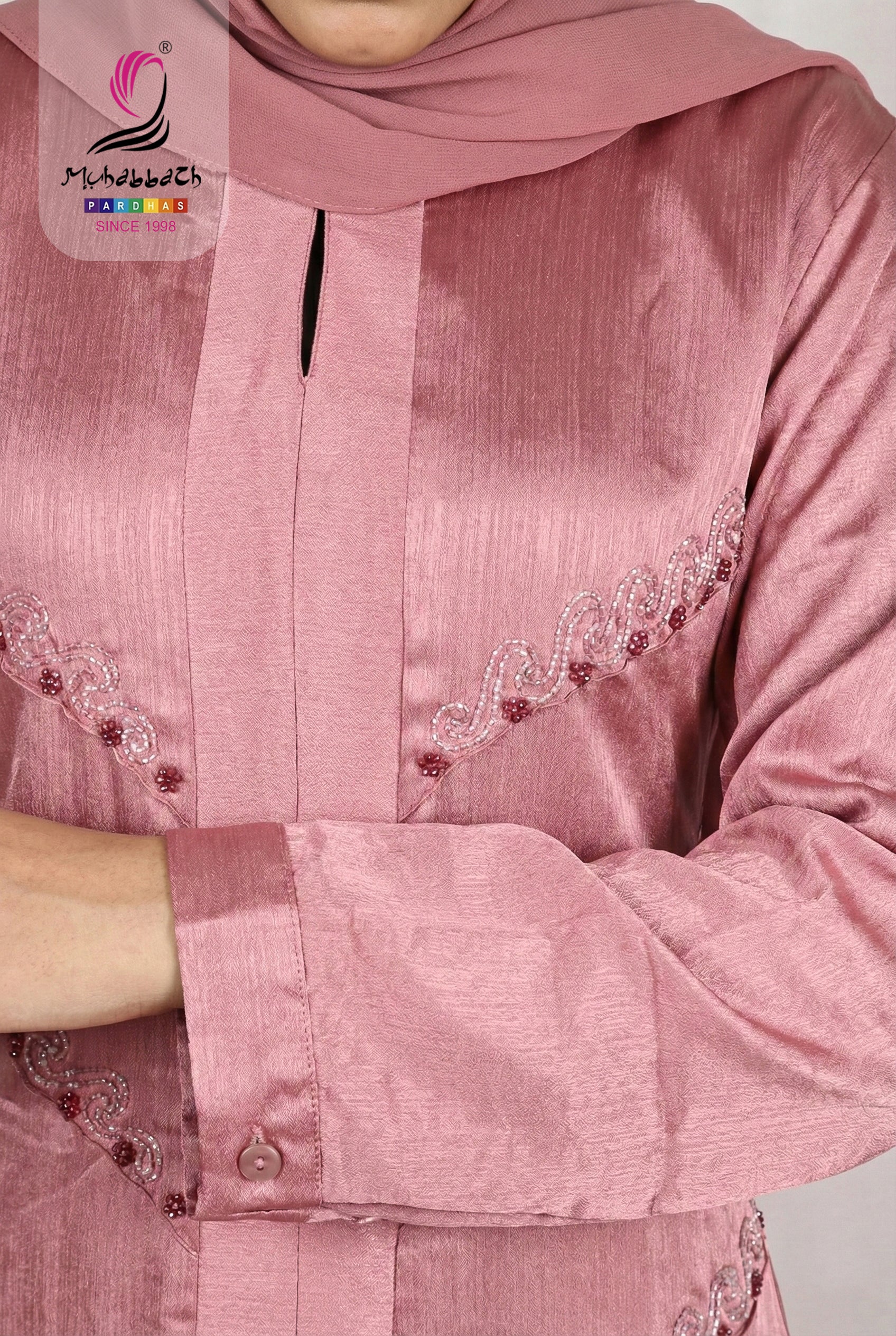 Zoom Shining Handwork Abaya – Rosewood Pink