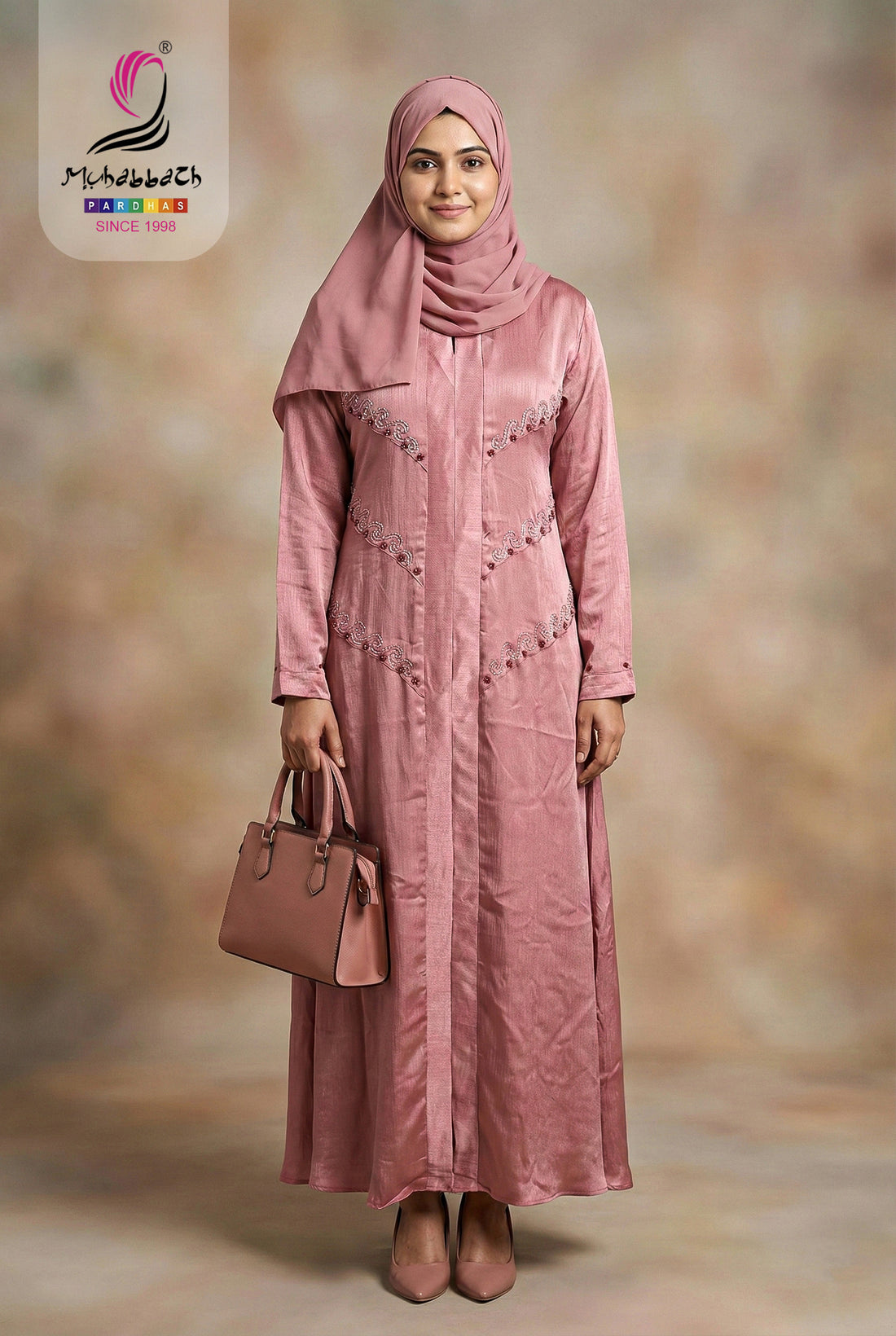 Zoom Shining Handwork Abaya – Rosewood Pink