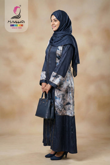 Zoom Glitter Stone Chain Design Abaya – Navy Mix