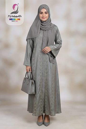 Zoom Glitter Double Umbrella Abaya – Elegant Grey
