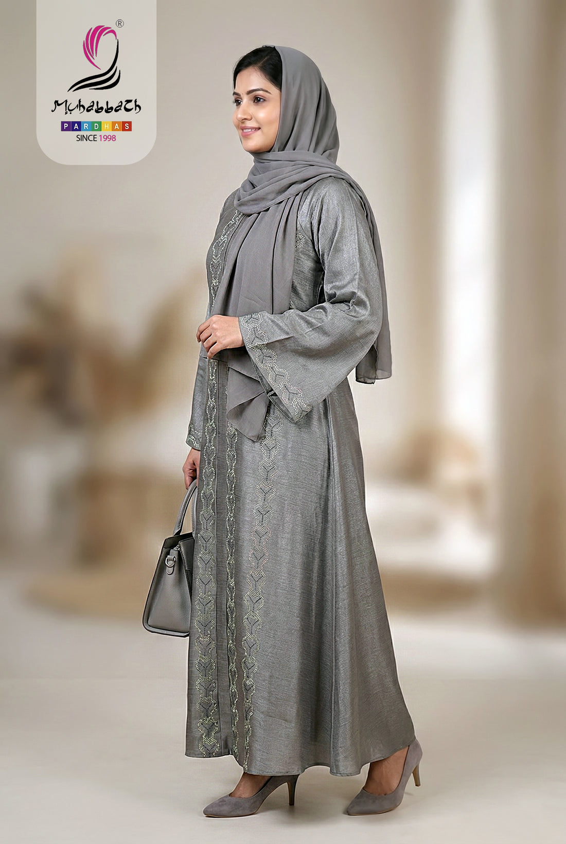 Zoom Glitter Double Umbrella Abaya – Elegant Grey